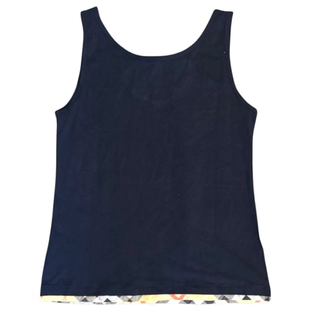 NWT Burberry Brit Navy Blue Nova Check Trim Tank Top Shirt M Holiday Gift Ready - Picture 4 of 7